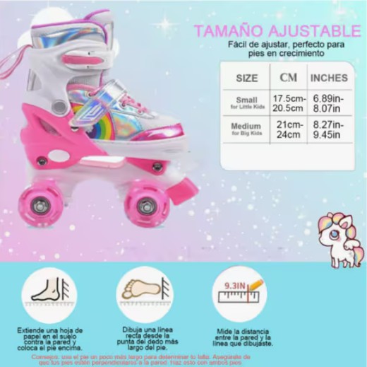 Patines Ajustables Para Ni&ntilde;os Con Luces Y Frenos Rosa M image number null