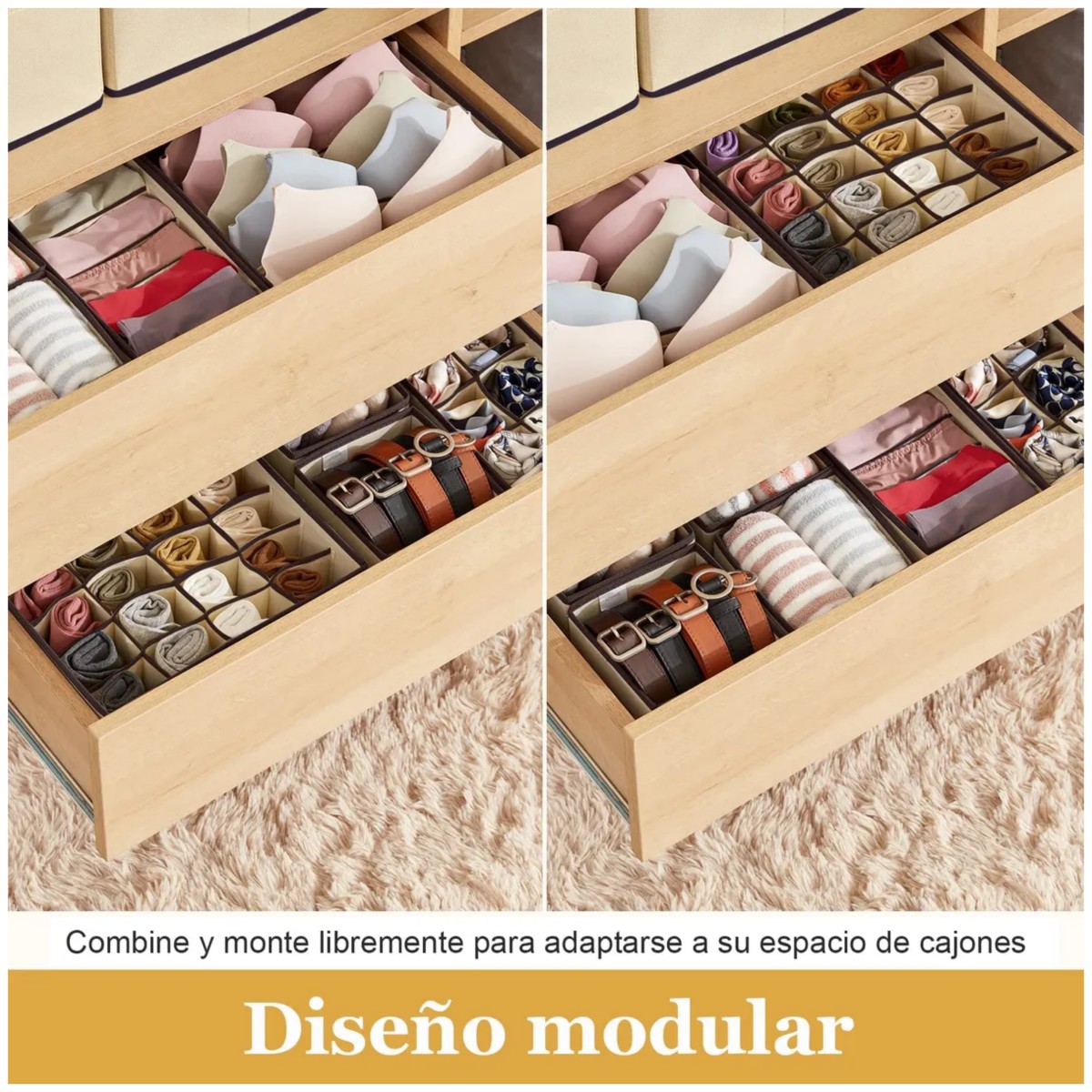 8pzs Organizador De Ropa Interior Plegable Para Cajones Cajas Beige image number null