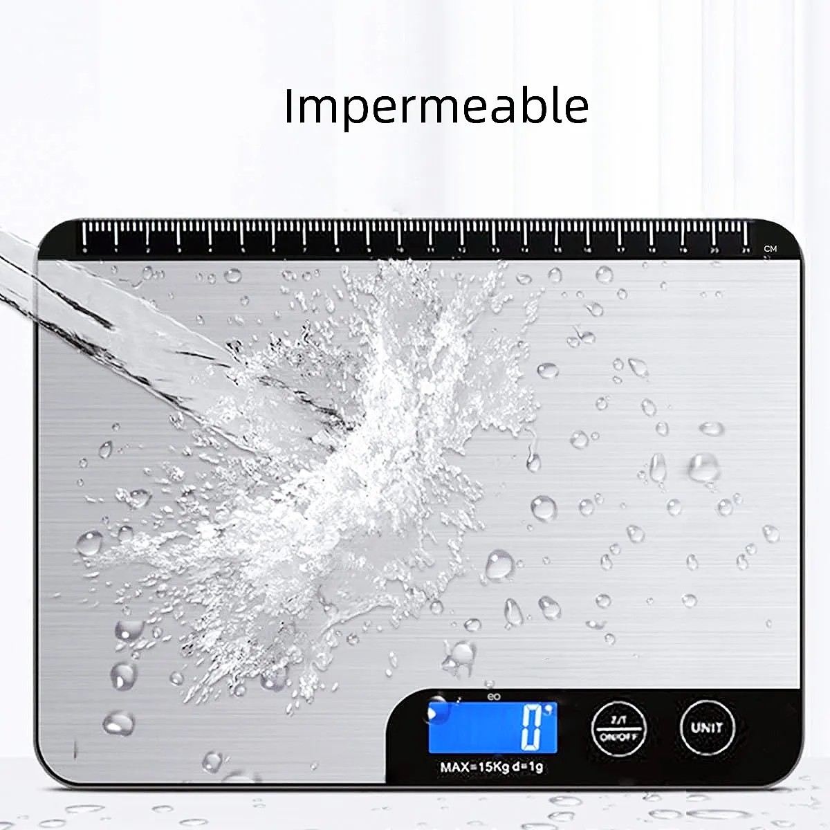 B&aacute;scula De Cocina Digital Acero Inoxidable Recargable 15kg Plateado image number null