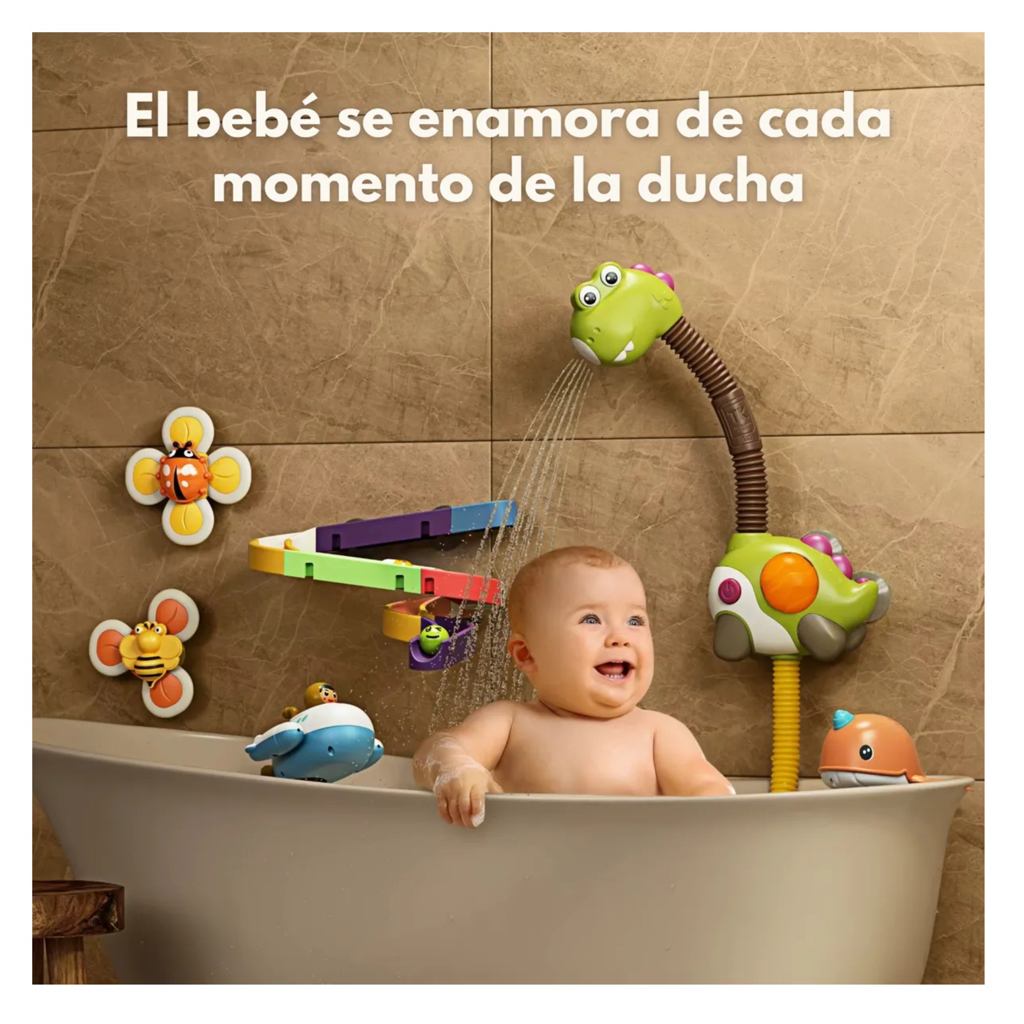 "Dino Splash Divertido Juguete Ba&ntilde;o Beb&eacute; Ducha Regadera Tobog&aacute;n Flotadores Verde de Buena calidad Excelente Accesorio image number null