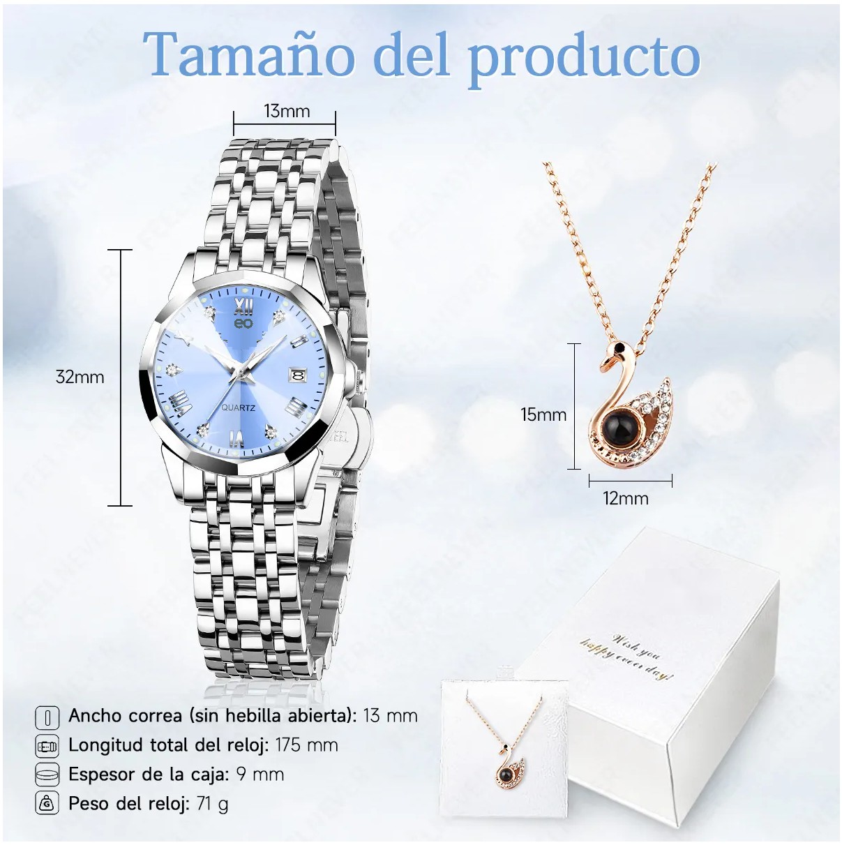 Reloj De Mujer Lige Con Collar Color Del Fondo:Plata/Azul image number null