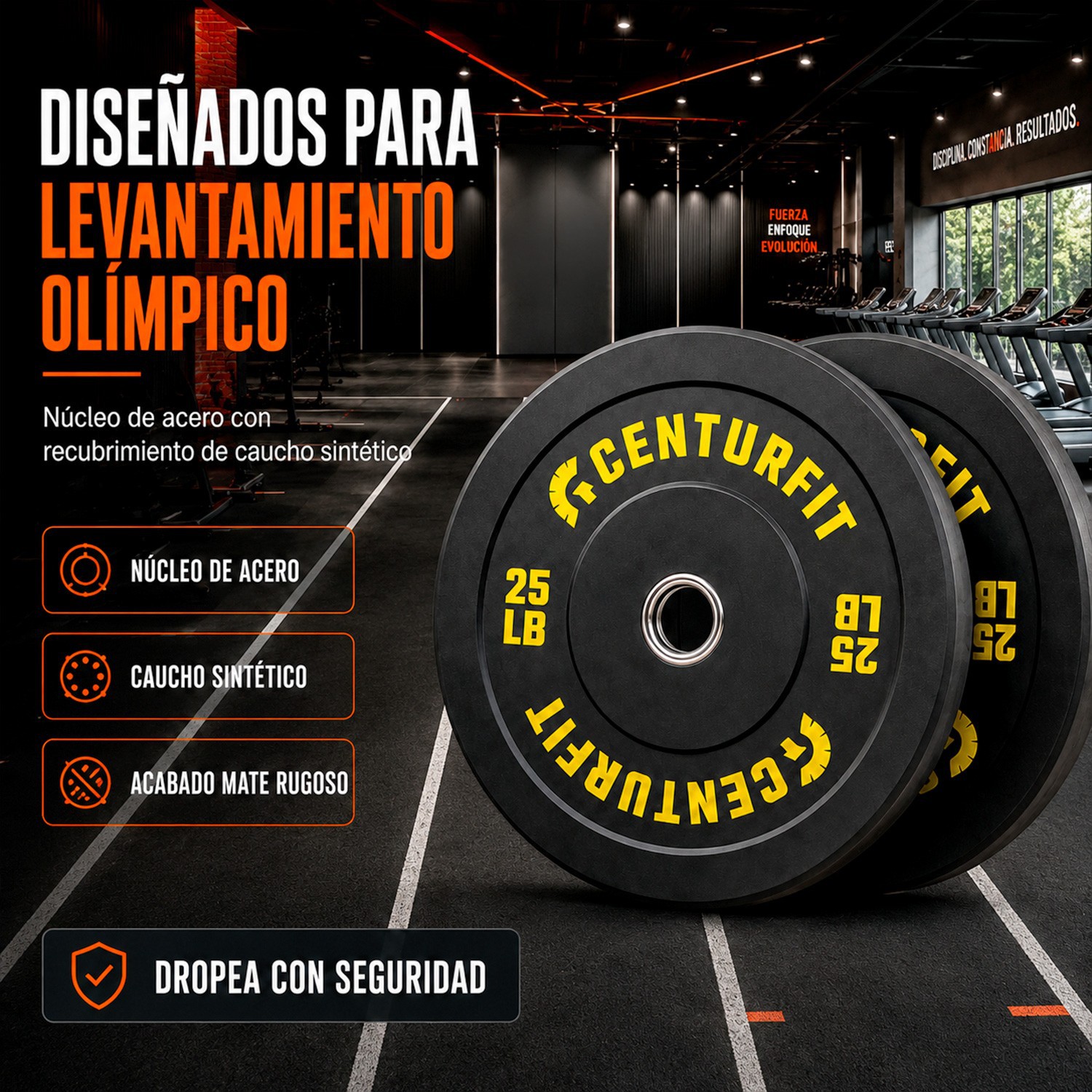 Par Disco Bumper Olimpico 25 Lb Centro Acero Caucho Crossfit Negro Centurfit image number null
