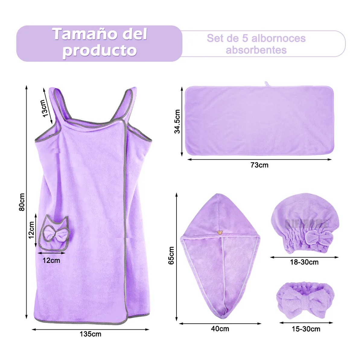Kit Bata De Ba&ntilde;o Para Dama S&uacute;per Absorbente,toalla Para Cabello Rosa image number null