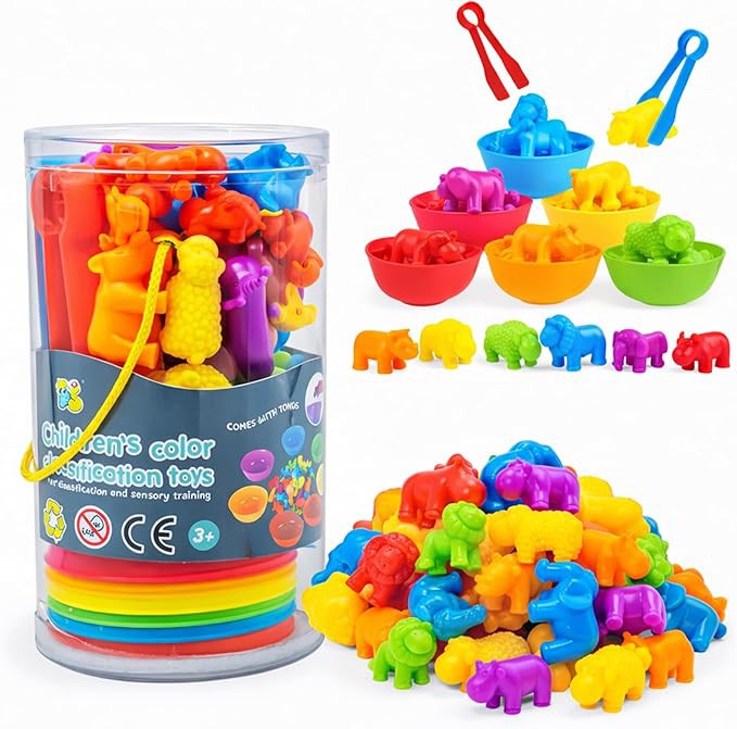 Bluelander Set de Juguetes de Clasificaci&oacute;n de Colores, 44 Piezas, Juegos Did&aacute;cticos No T&oacute;xico, Sin BPA (Animales) image number null