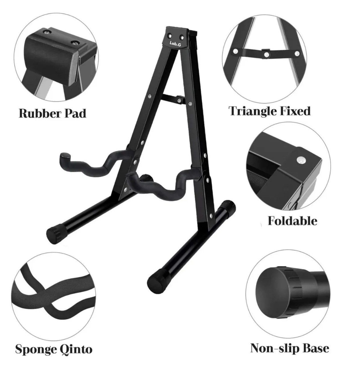 Soporte De Guitarra De Metal Plegable, Soporte De Base Negro image number null