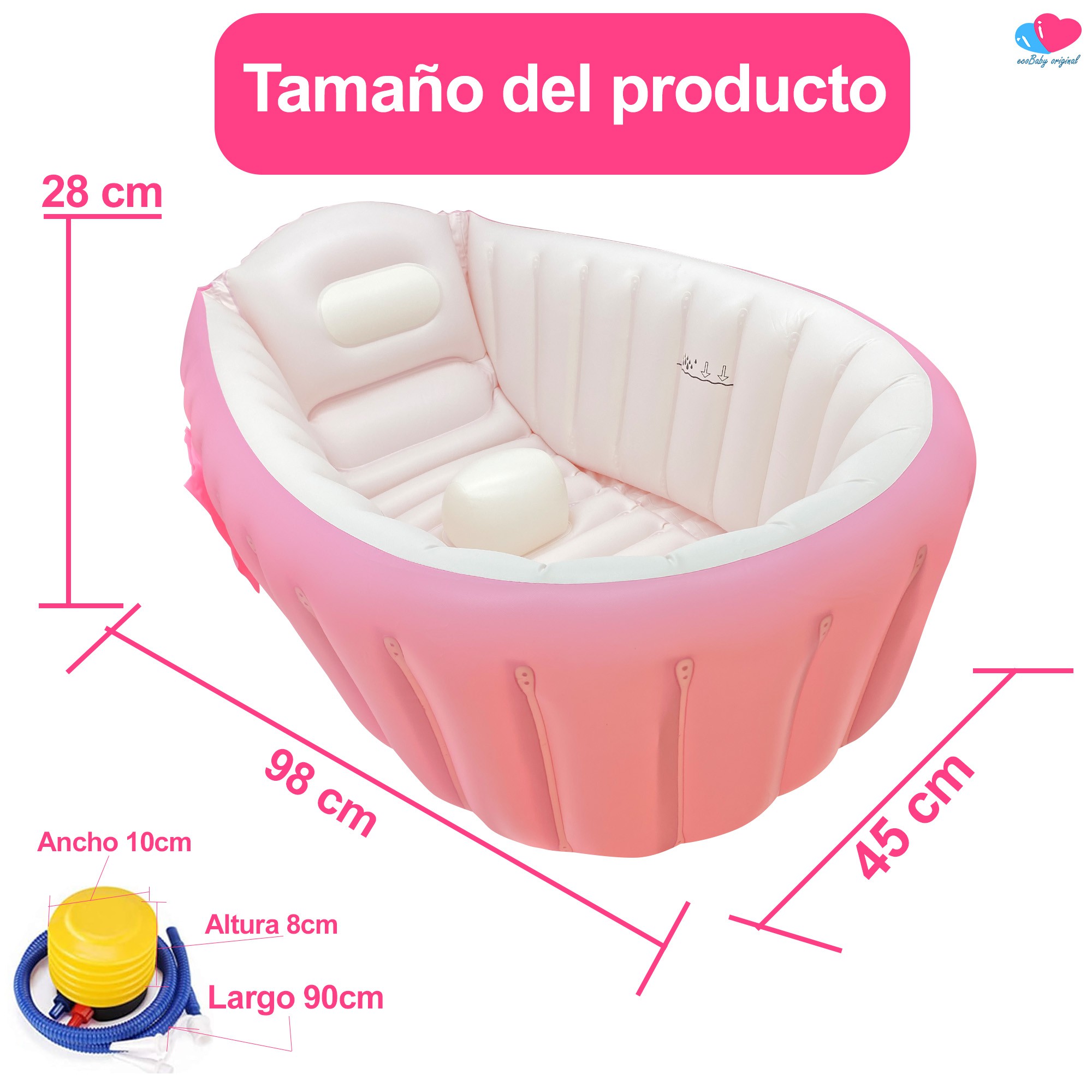 Ba&ntilde;era Inflable Para Reci&eacute;n Nacido Y Beb&eacute; Con Bomba Ecobaby Original Color Rosa image number null