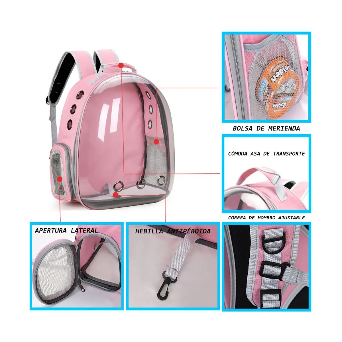 Mochila Back Pack Transportadora Gato Perro Mascota Peque&ntilde;a Rosa image number null