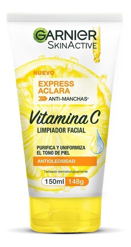 Garnier Skin Active Limpiador Facial Express Aclara Anti Manchas Vitamina C Piel Mixta 150 mL. image number null