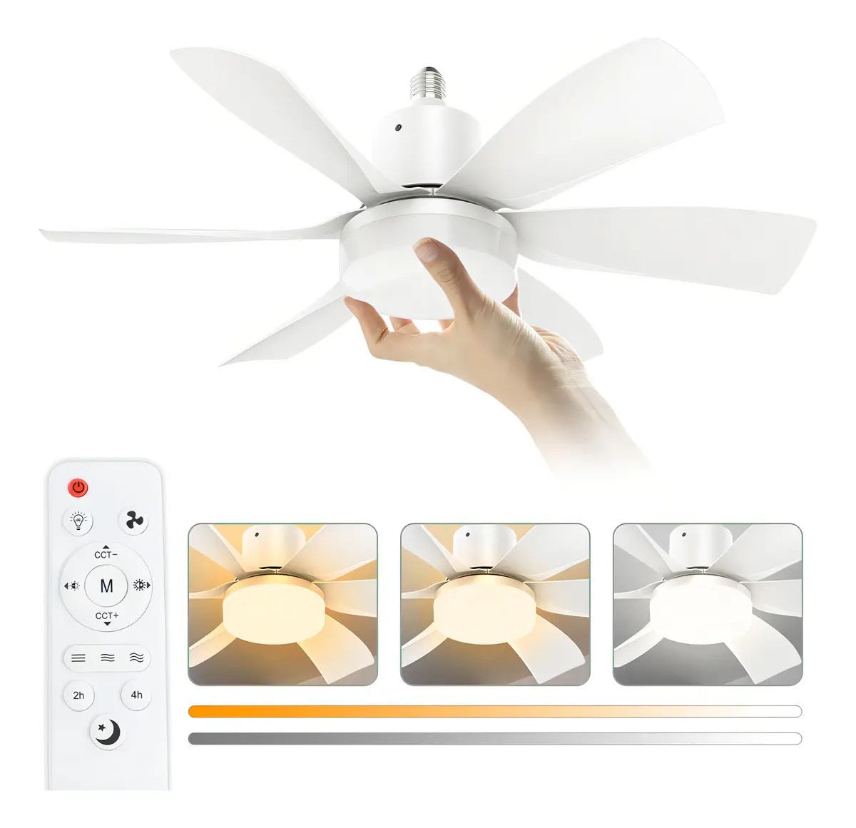 Ventilador De Techo Led E27 52cm Con Control Y Luz 40w blanco image number null