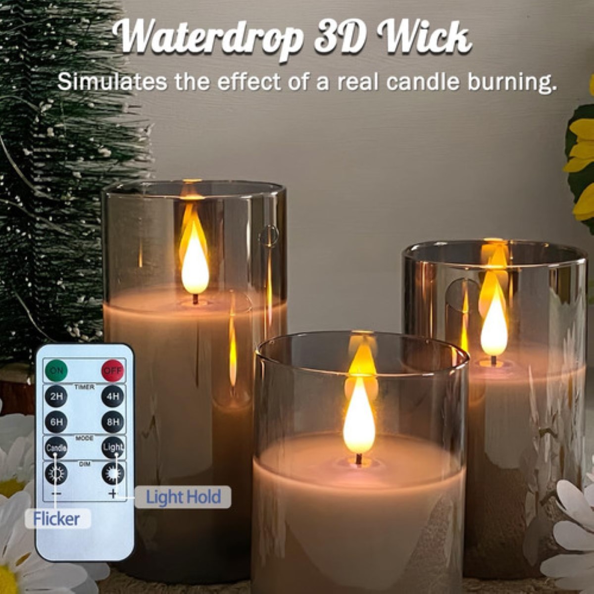 3p Velas El&eacute;ctricas Led 7.5cm Flama Realista Contral Remoto Gris_3Pzas_7.5cm image number null