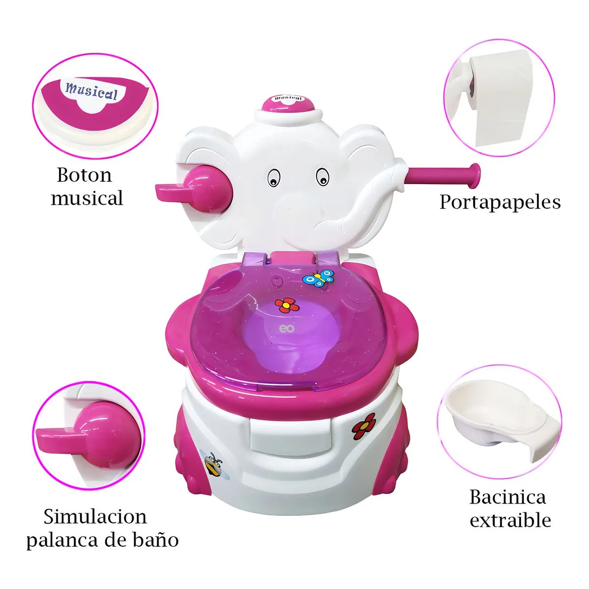 Ba&ntilde;ito Elefante Entrenador Bebe Musical Dispensador Papel Color Rosa image number null