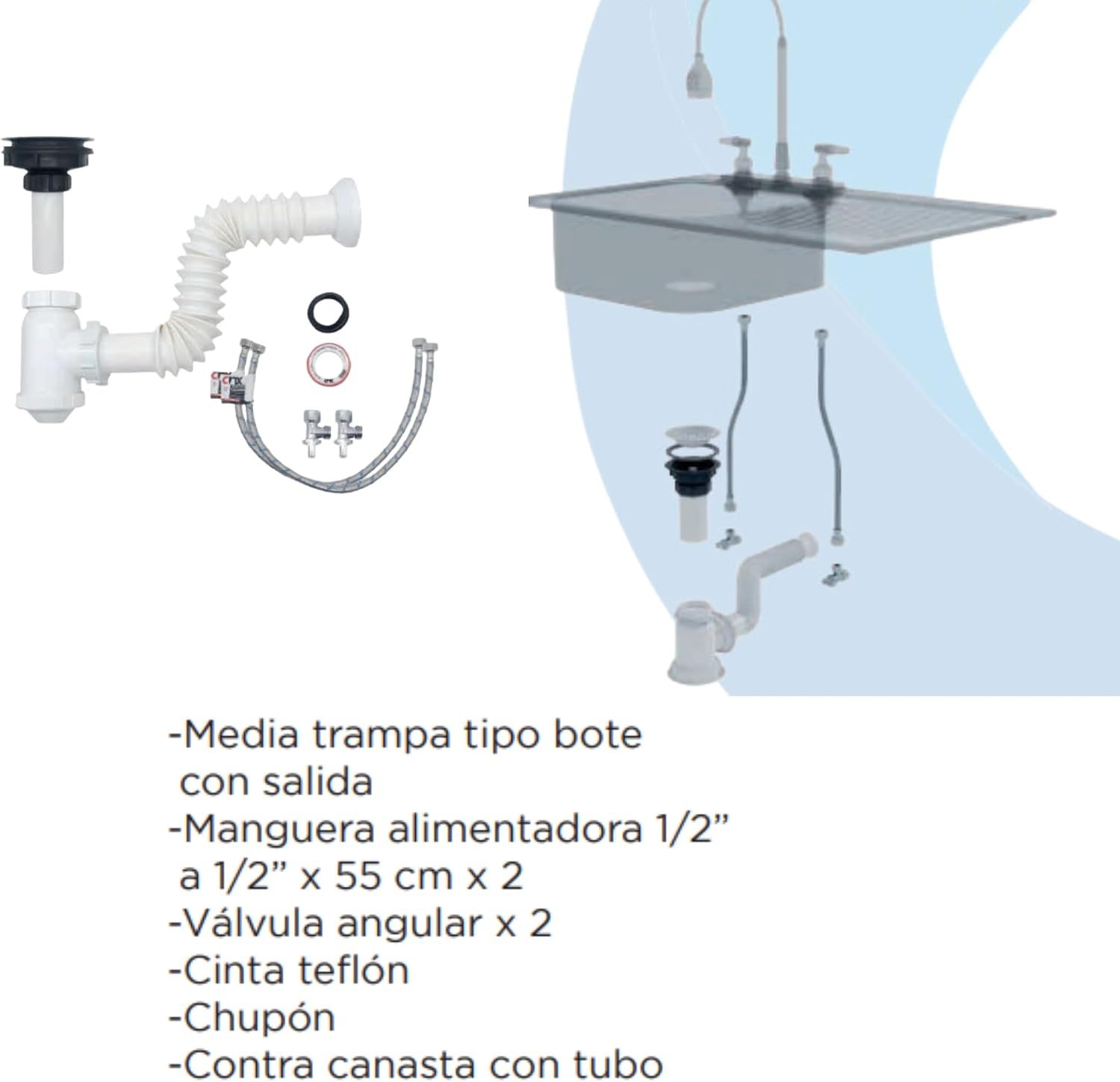 Kit de instalaci&oacute;n para fregadero con desag&uuml;e y mangueras flexibles image number null