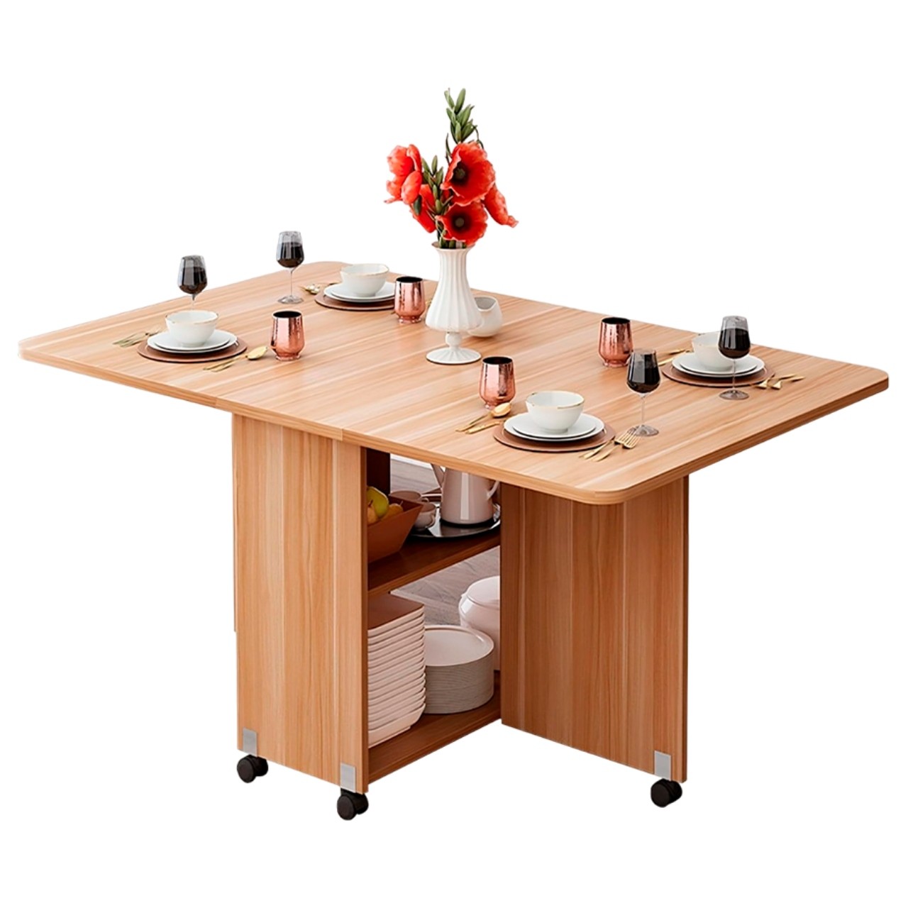 Mesa Plegable de Madera con Estantes de Almacenamiento con Ruedas Madera Bluelander image number null