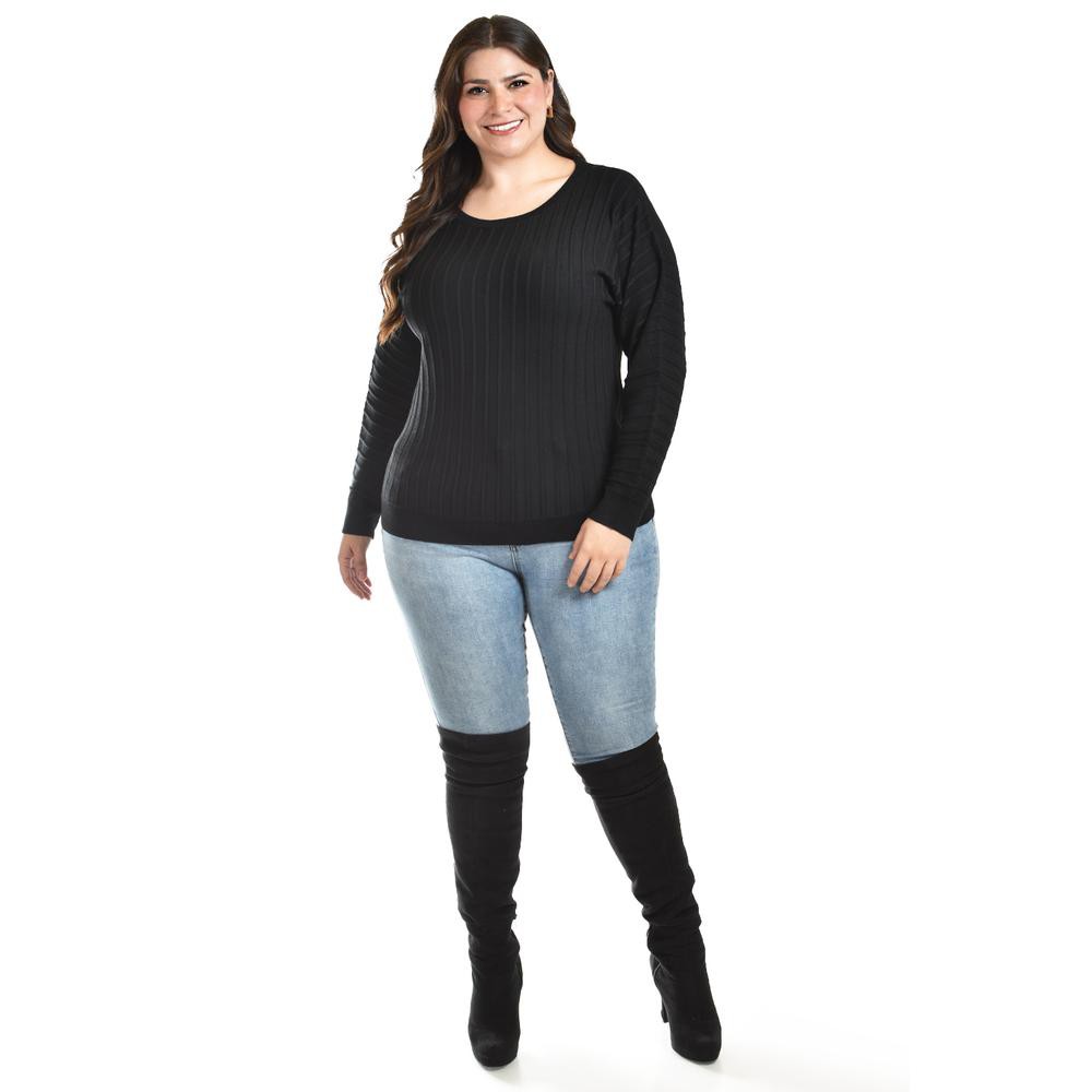 Sueter con relieve a rayas Roman Fashion / Tallas Extras, 4002 (Negro) image number null