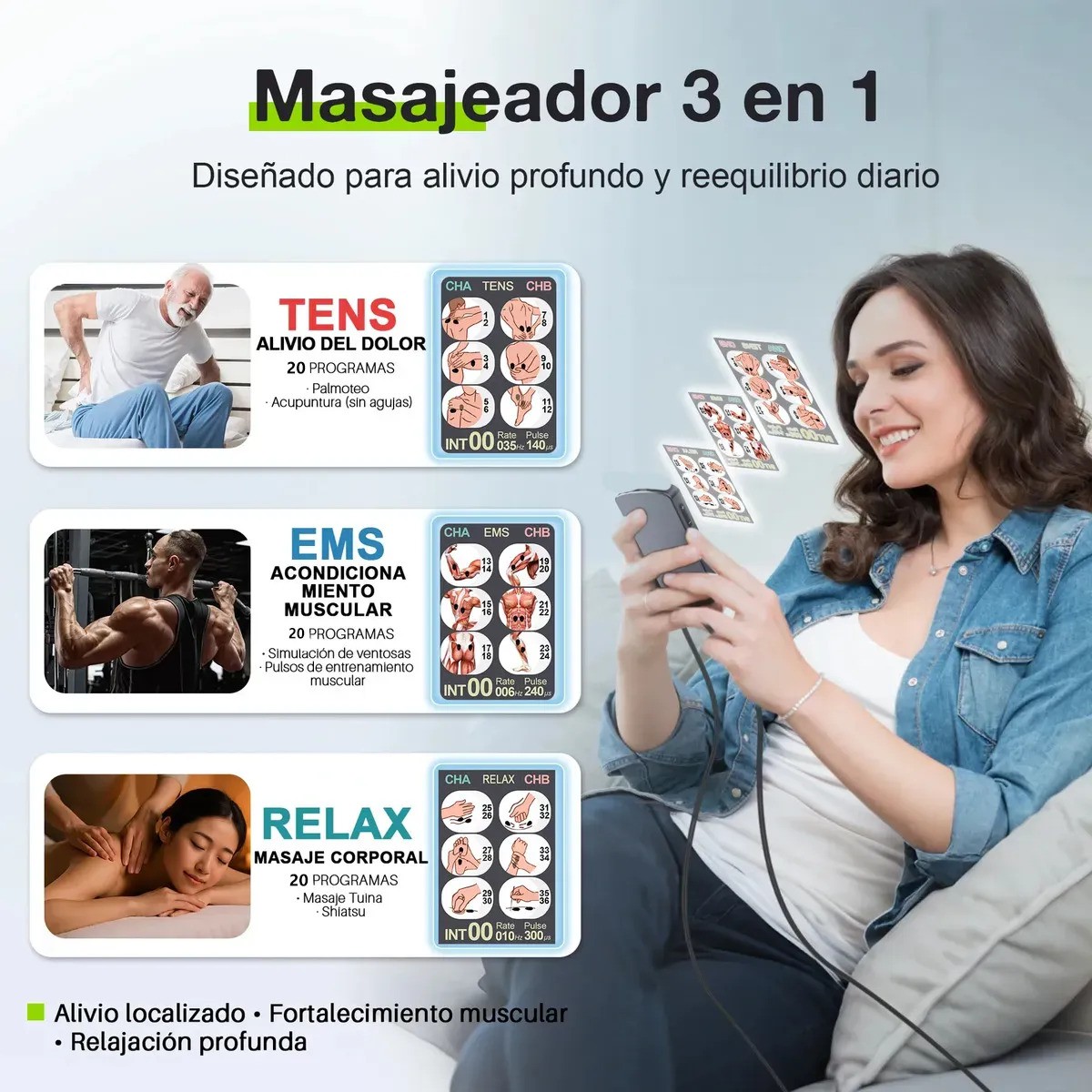 Electro Estimulador 60 Modos Masaje Recargable Silver colorGRIS BLANCO image number null