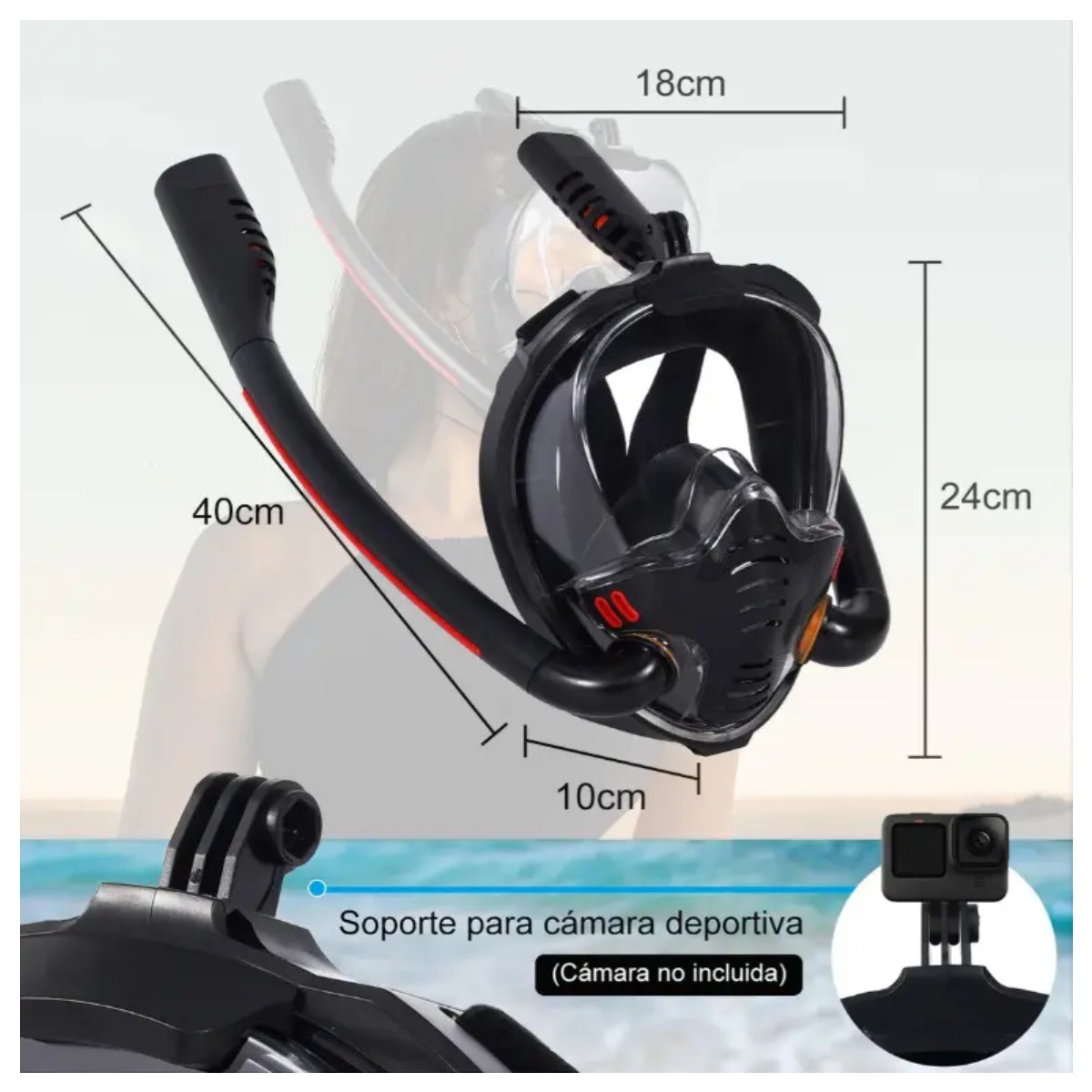 M&aacute;scara Snorkel Doble Tube Visi&oacute;n De 180&deg; Lentes Antiniebla Orange L/XL image number null
