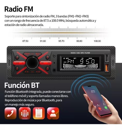 1 Din Auto Radio Reproductor Est&eacute;reo Receptor Aux Usb Bt Fm image number null