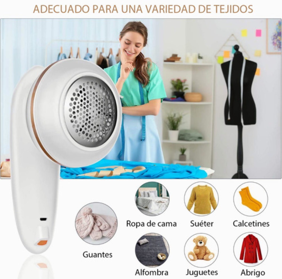 Quita Pelusa Recargable Ropa Removedor El&eacute;ctrico Port&aacute;t Blanca image number null