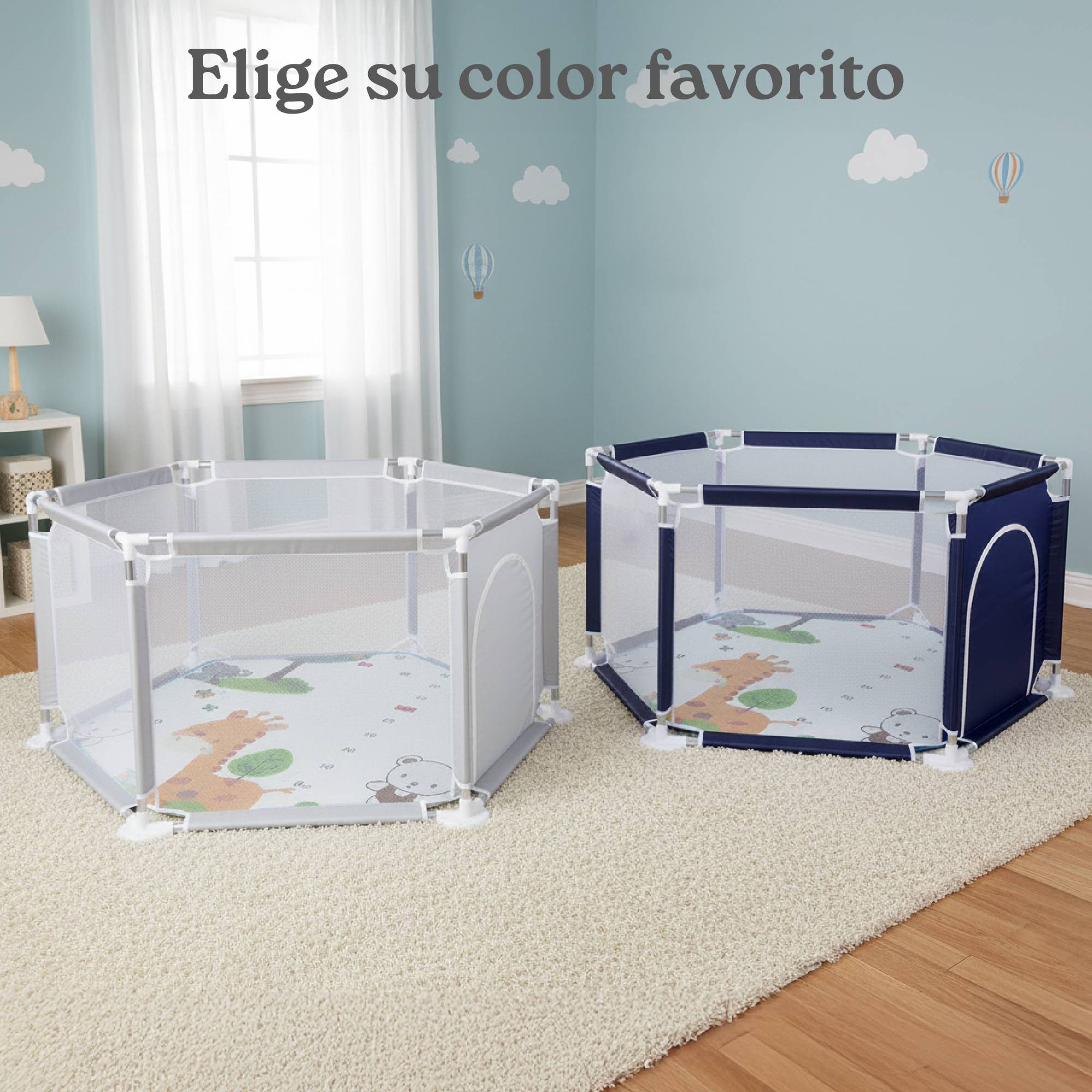 Corral para Beb&eacute; Hexagonal Yei Gris 1.25 m x 65 cm con Colchoneta, Malla Transpirable, Plegable y Malla Transpirable image number null
