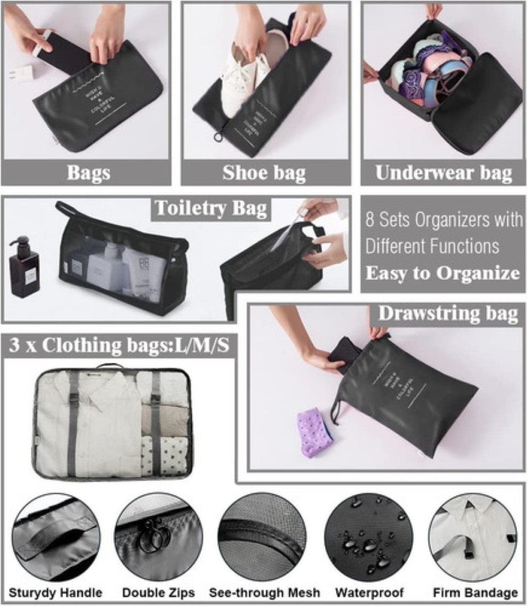 8 Piezas Bolsas Organizadoras De Maletas Para Viaje, Impermeble Beige image number null
