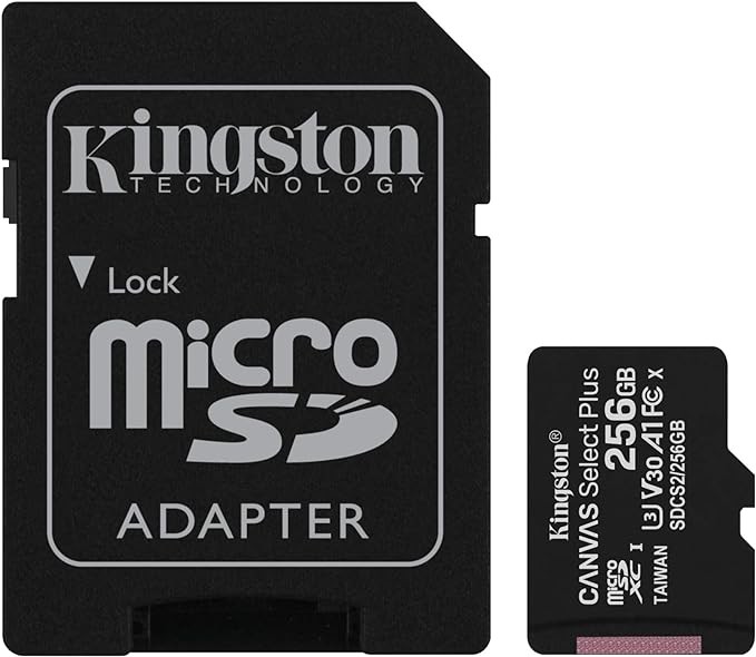 Kingston MicroSDXC Select Plus 256GB (Con Adaptador a SD) Clase 10, UHS-I, U3, V30 Lectura: 100MB/s y Escritura: 85MB/s (SDCS2/256GB). image number null