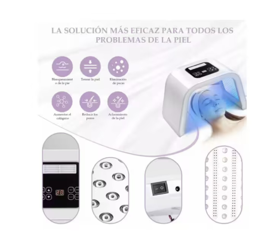 M&aacute;quina Facial Led 7 Colores Para Cara Y Cuello Cosm&eacute;tico Modelo Blanco image number null