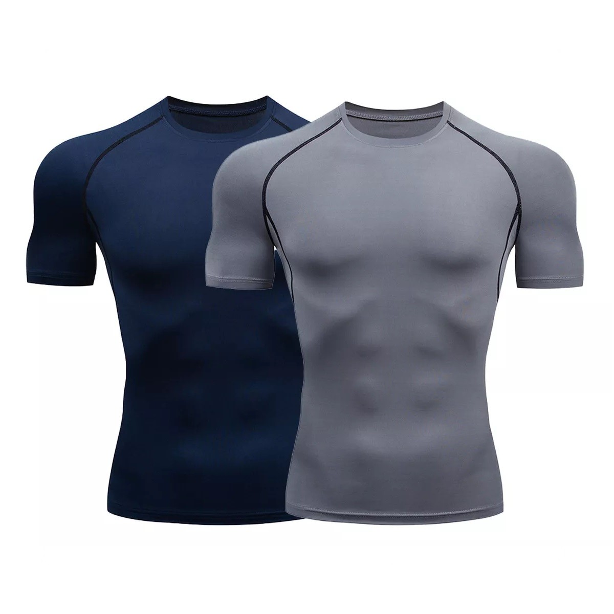 2pcs Playera Licras Deportivas Hombre Compresion Gym Azul + Gris Talla M image number null
