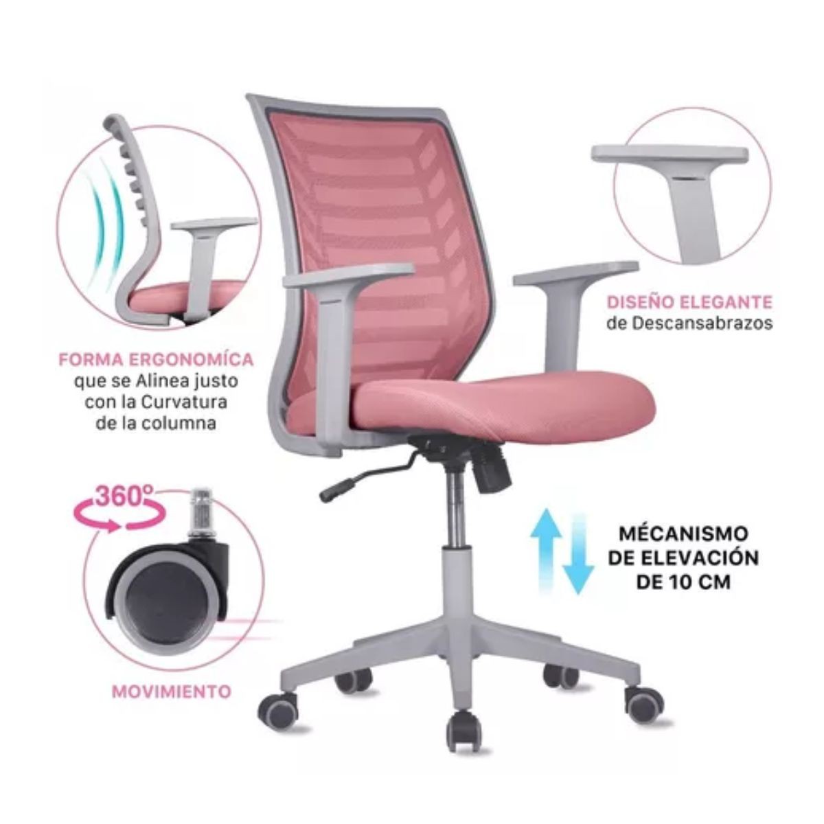 Silla Oficina Ejecutiva De Escritorio Ergon&oacute;mica Rosa P&aacute;lido image number null