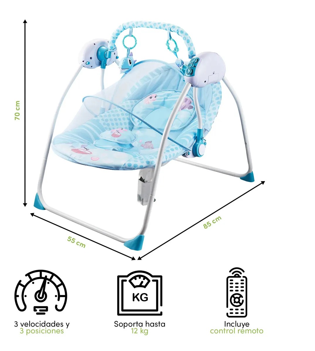 Silla Mecedora Para Bebes Columpio Control Remoto Mosquitero Azul image number null