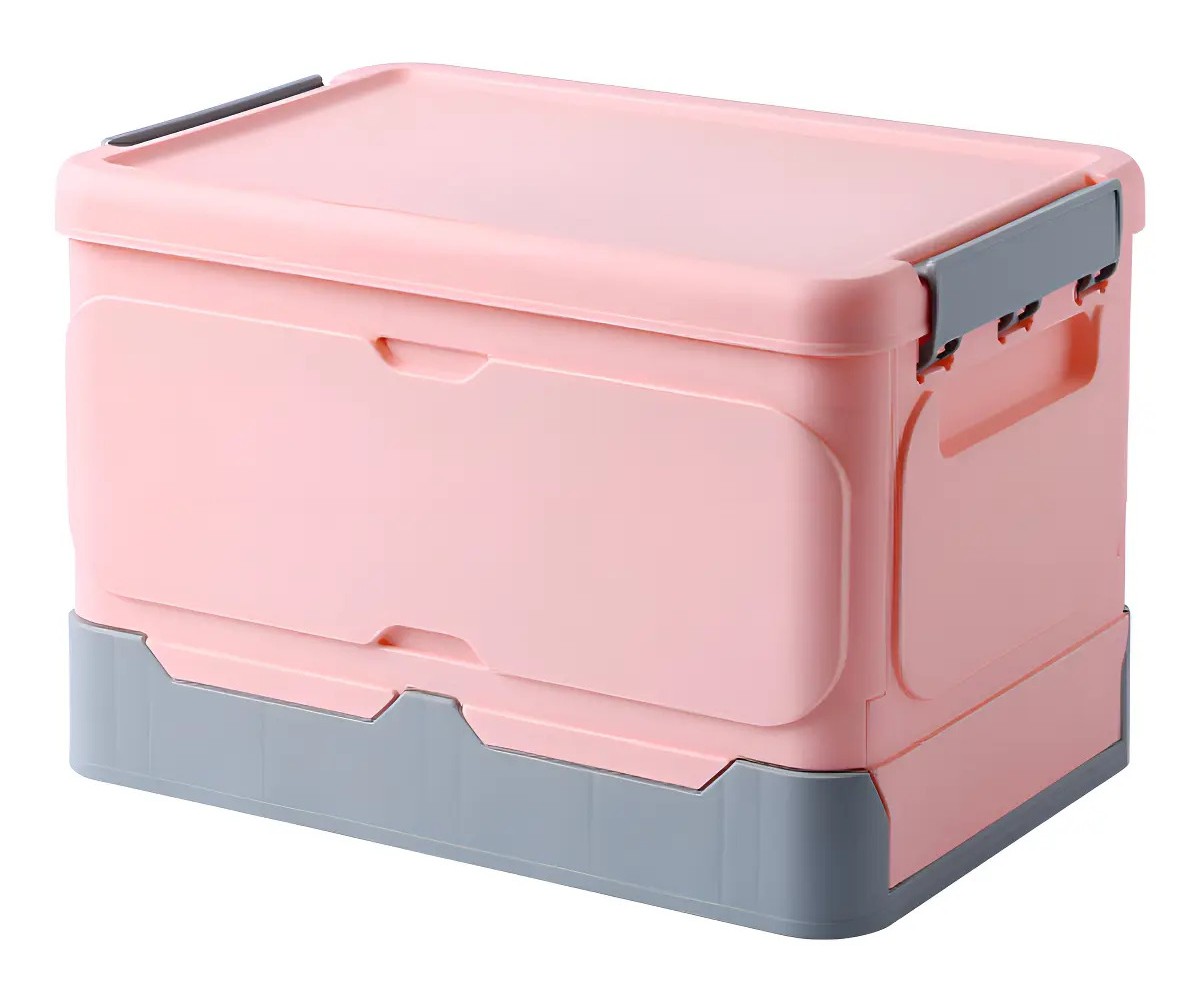 Caja Almacenamiento Plegable Pl&aacute;stico Organizador Con Tapa Rosa image number null