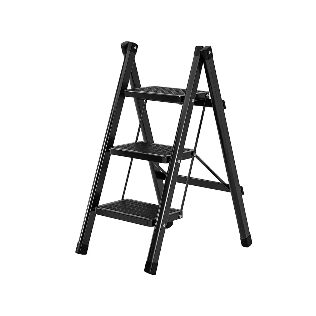 Escalera De Tijera Plegable Multiusos De Acero 3 Pelda&ntilde;os Negro image number null
