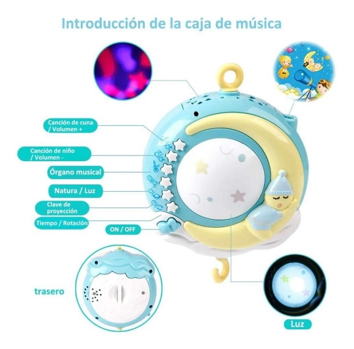 Sonaja M&oacute;vil Musical De Beb&eacute; Cuna Unisex Giratoria, Con Proyector image number null