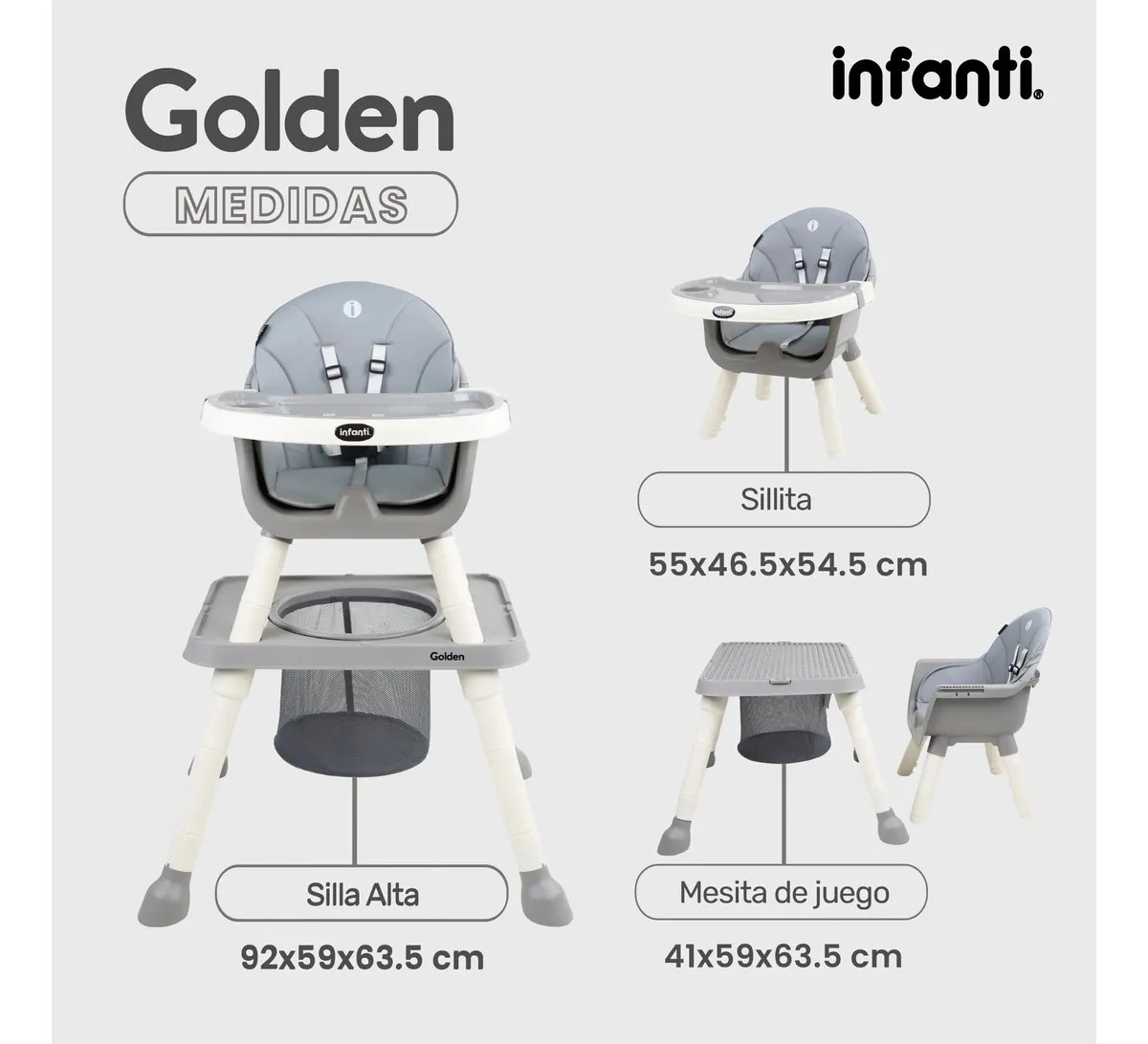 Silla Alta Golden 6 En 1 De 6 a 36 Meses Color Gris image number null