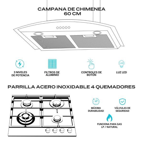 FLINE Combo parrilla de gas y campana extractora 60 cm Pared Botones grisLU4BE60 image number null