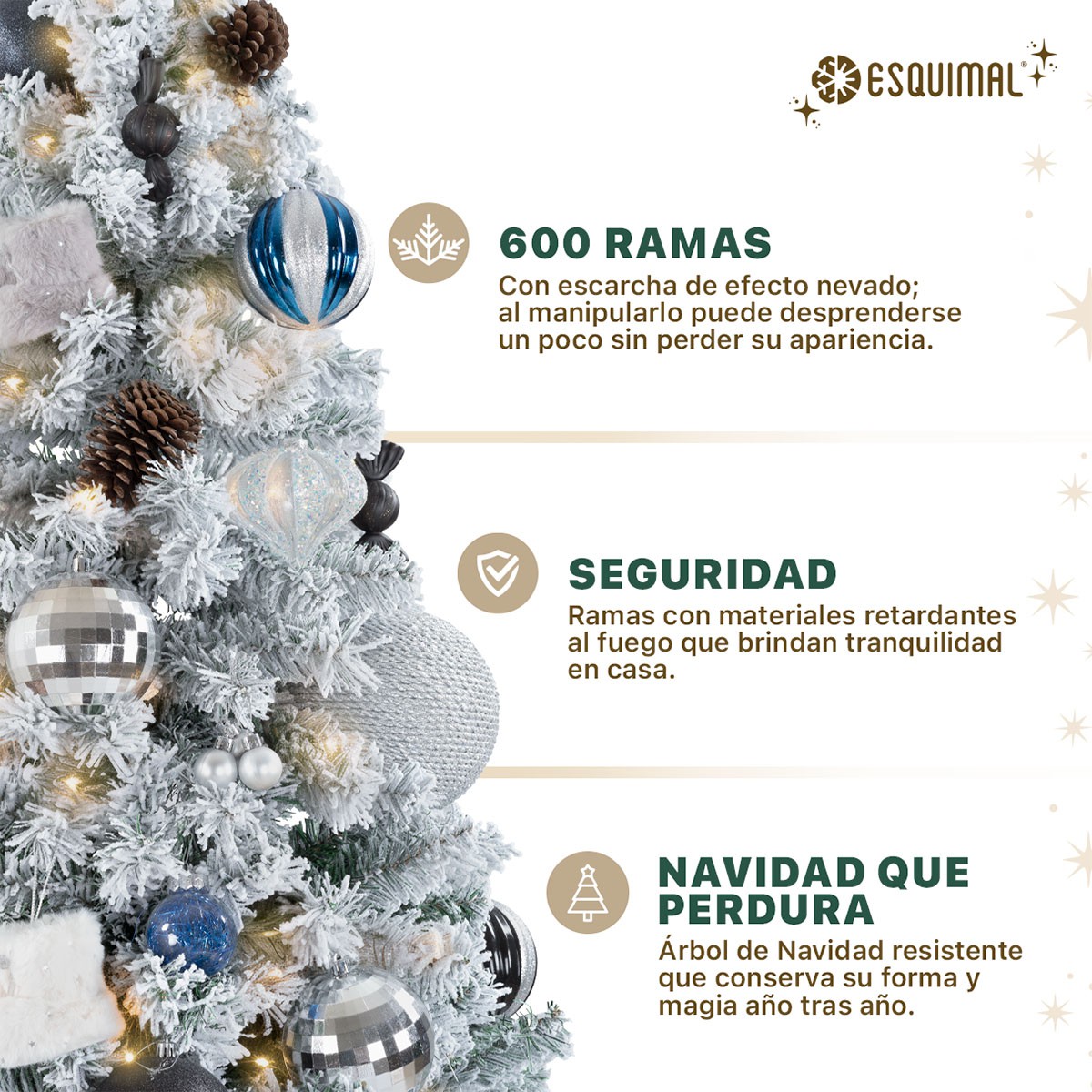 &Aacute;rbol de Navidad Artificial Pino Cl&aacute;sico 1.5m 600 Ramas &ndash;Verde Nevado ESQUIMAL. image number null