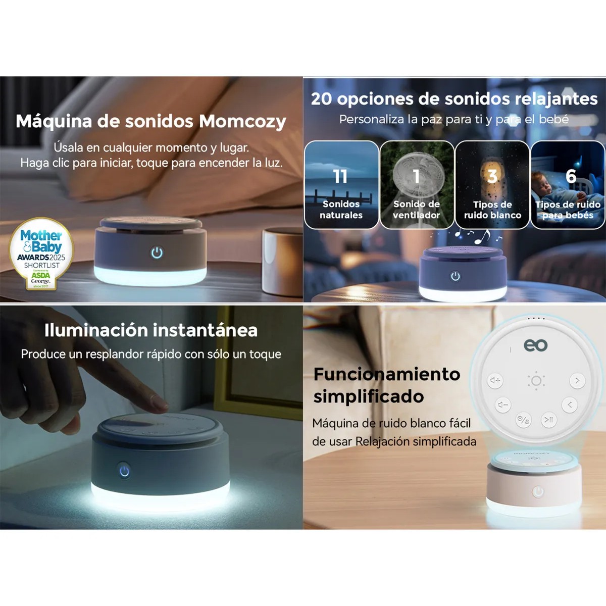 M&aacute;quina de Ruidos Blancos Port&aacute;til con 20 Sonidos y Luz Nocturna image number null
