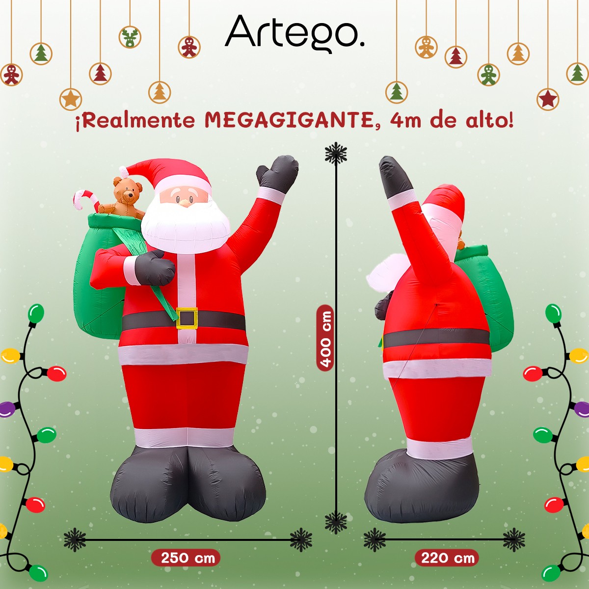 Inflable de Navidad Navide&ntilde;o SANTA CLAUS MEGA gigante con led 4m image number null