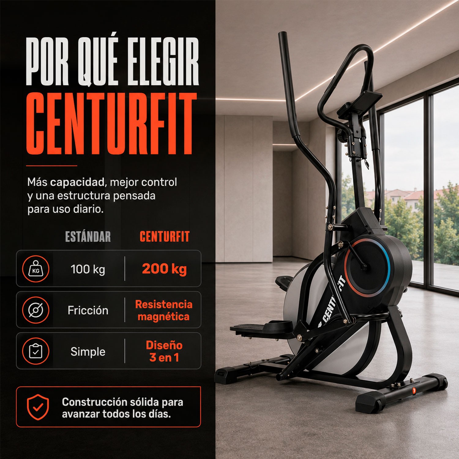 Eliptica Magnetica 3en1 Maquina Escaladora 200 Kg 8 Niveles Negro Centurfit image number null