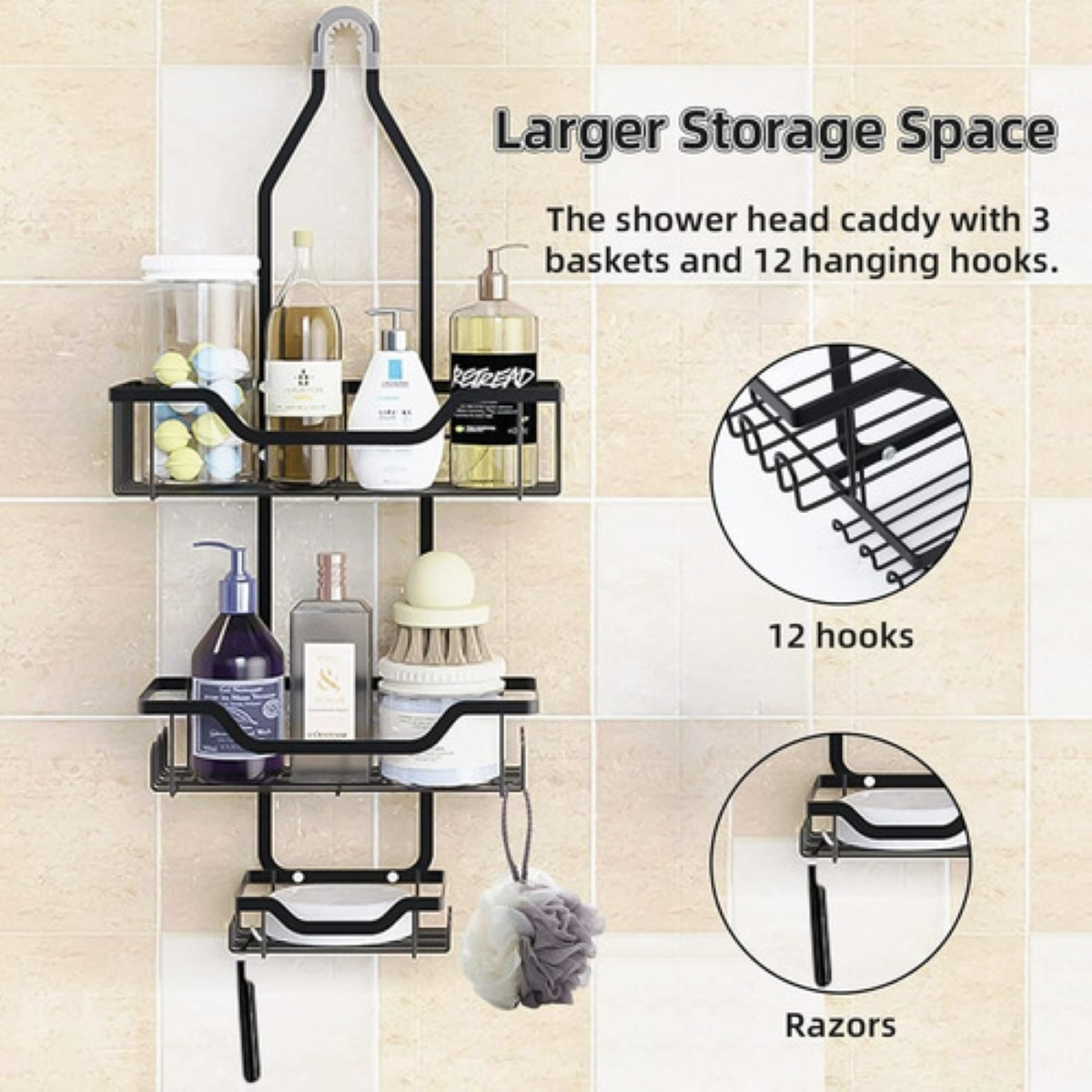 Estante De Ba&ntilde;o De Dos Niveles Con Portajab&oacute;n Negro image number null