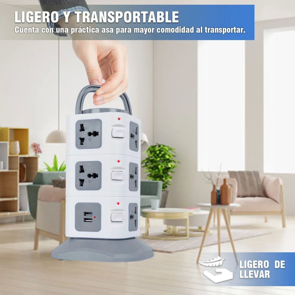 Multicontacto En Torre Regleta 11 Puertos Universal Y 2 Usb image number null
