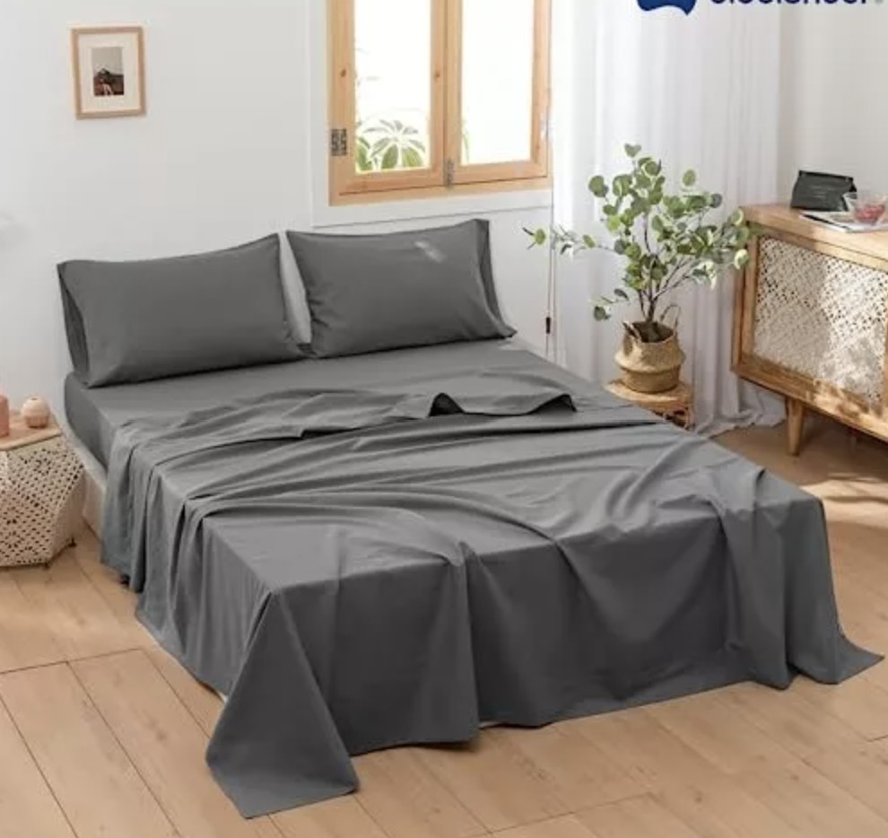 Juego De Sabanas King Size 100% Poli&eacute;ster Microfibra 4 Pzas Color Gris Obscuro T image number null