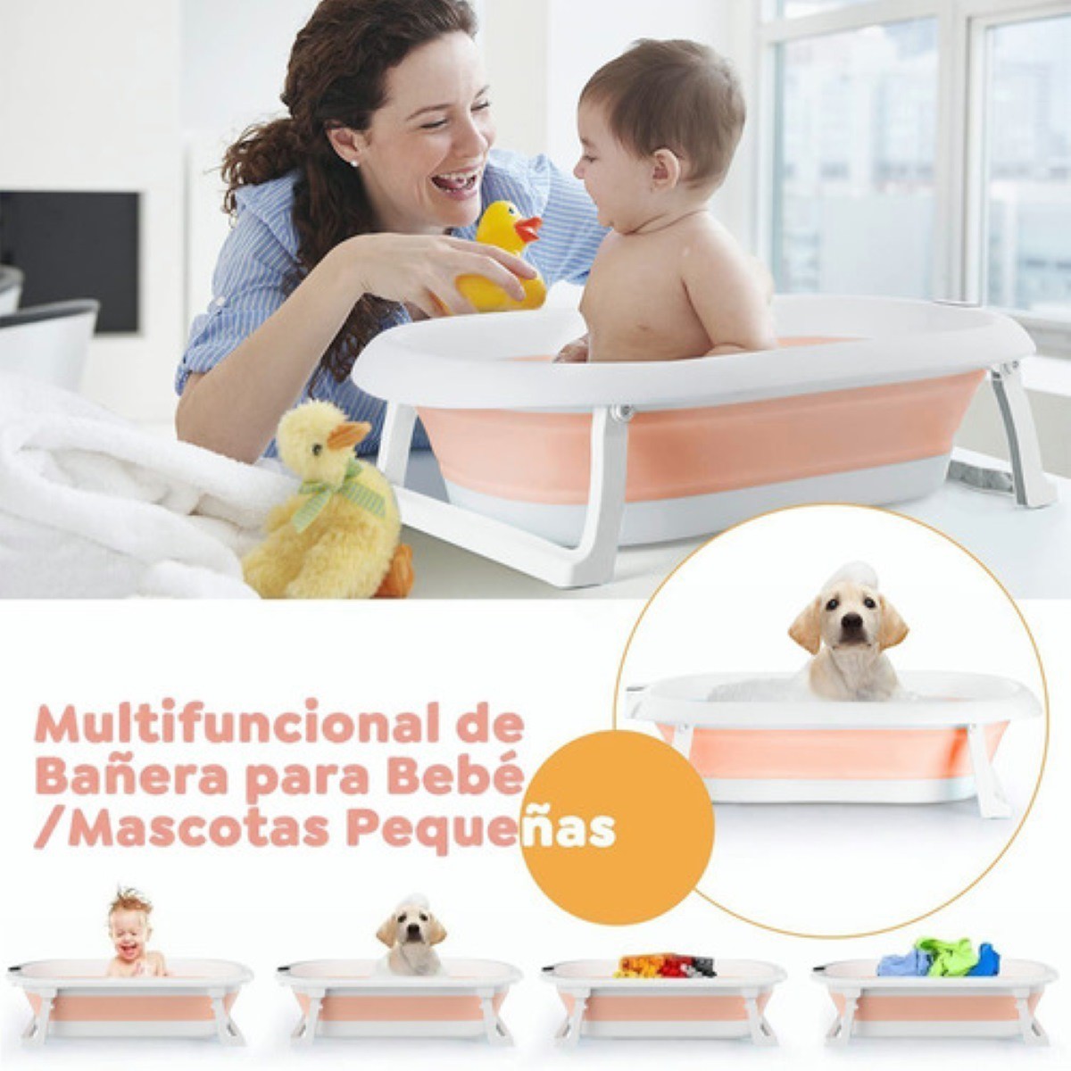 Ba&ntilde;era Tina De Ba&ntilde;o Con Cojin Y Termometro De Beb&eacute;s Plegable Rosa image number null