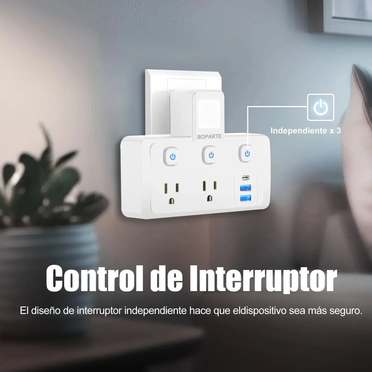 Multicontacto Interruptor Independiente Y Luz Nocturna Blanco Mate image number null