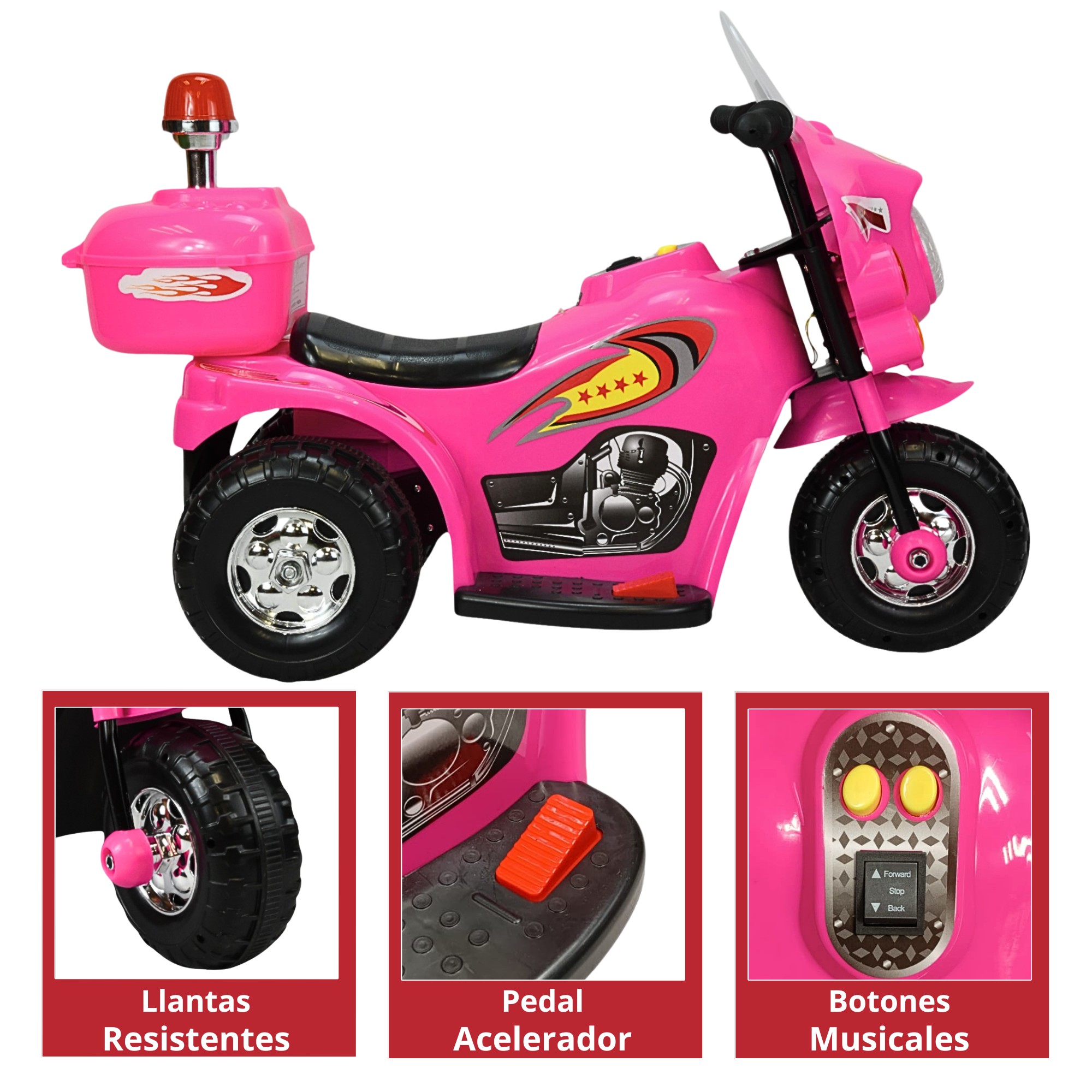 Moto Montable El&eacute;ctrica para Ni&ntilde;os Luces y Sonido Bateria 6v - Rosa image number null