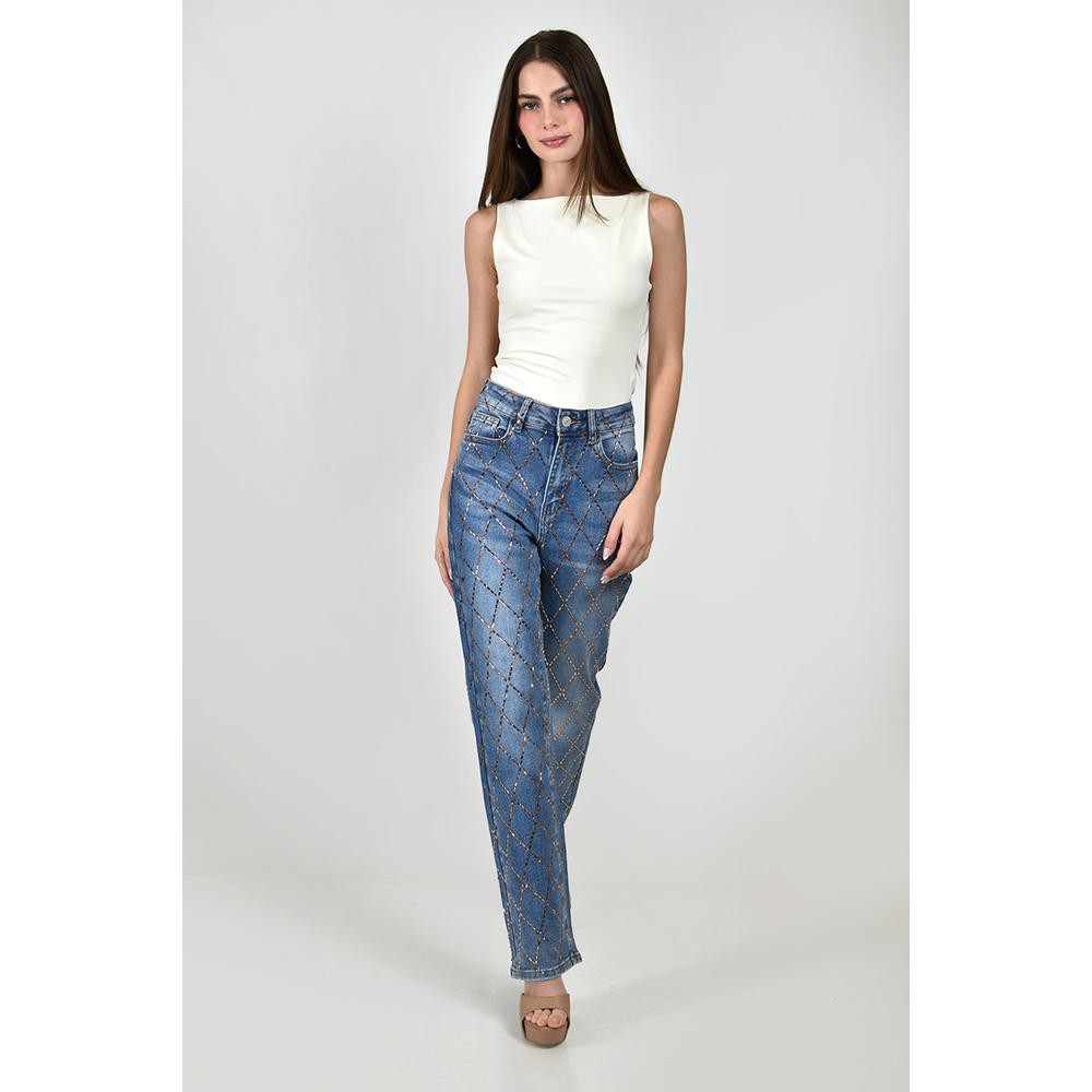 Jeans con patron geometrico /Juvenil, 586 (Azul medio) image number null