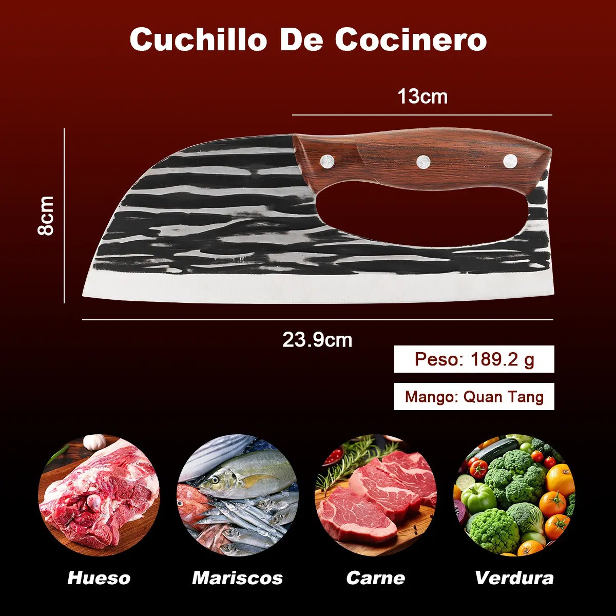 Cuchillo De Cocina Profesional Multifunci&oacute;n Para Chef Negro image number null