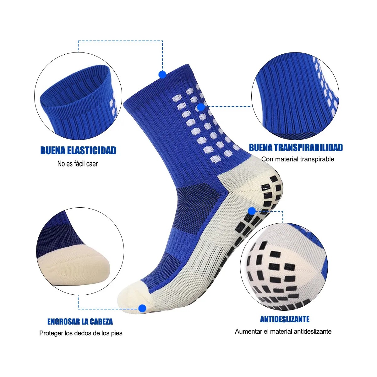 Kit 14 Pares Calcetines Futbol Medias Antideslizantes 5 negro - 5 blanco - 4 azul image number null