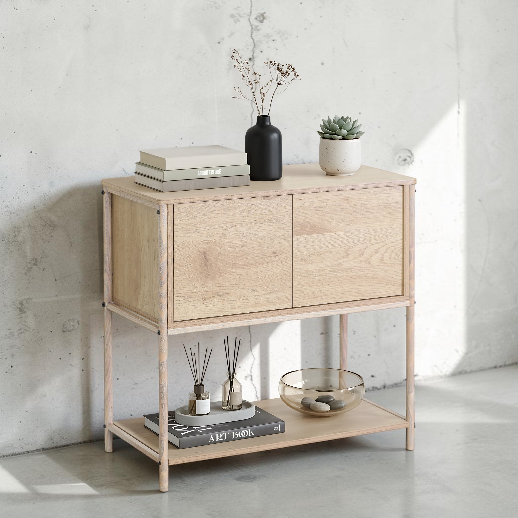 Ilios Innova | Consola Recibidor Minimalista de Madera Clara con Puertas, Mueble Auxiliar Compacto y Resistente image number null