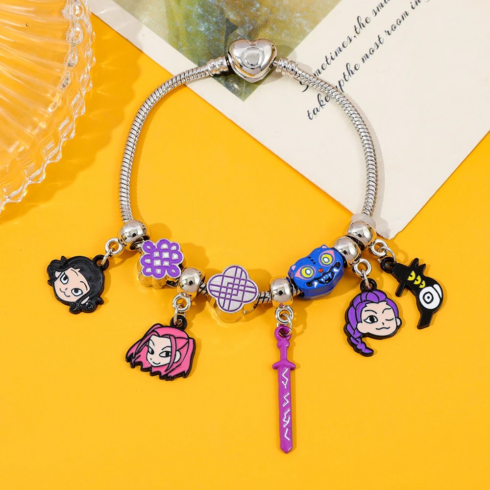 Pulsera K-Pop Demon Hunters con Charms Rumi, Zoey, Mira y Crow, Accesorios anime lindos para mujer dibujos animados image number null