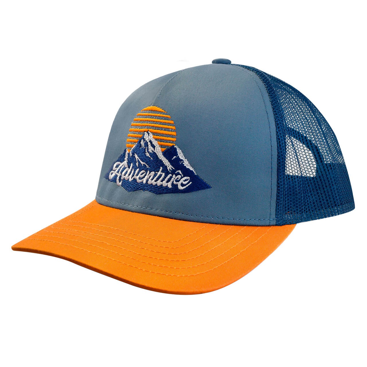 Gorra con malla y ajustador de pl&aacute;stico, Adventure, azul con camel image number null